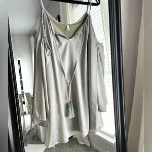 Satin Cold Shoulder Swing Dress